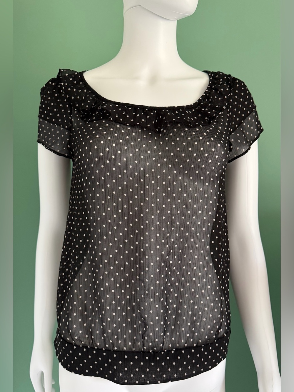 Banana Republic Sheer Chiffon Blouse In Classic White Polka Dot Pattern